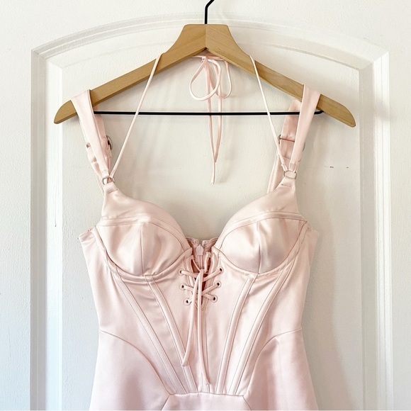 HOUSE OF CB Marsha Ballet Pink Satin Corset Bodycon Mini Dress XS - Picture 6 of 15